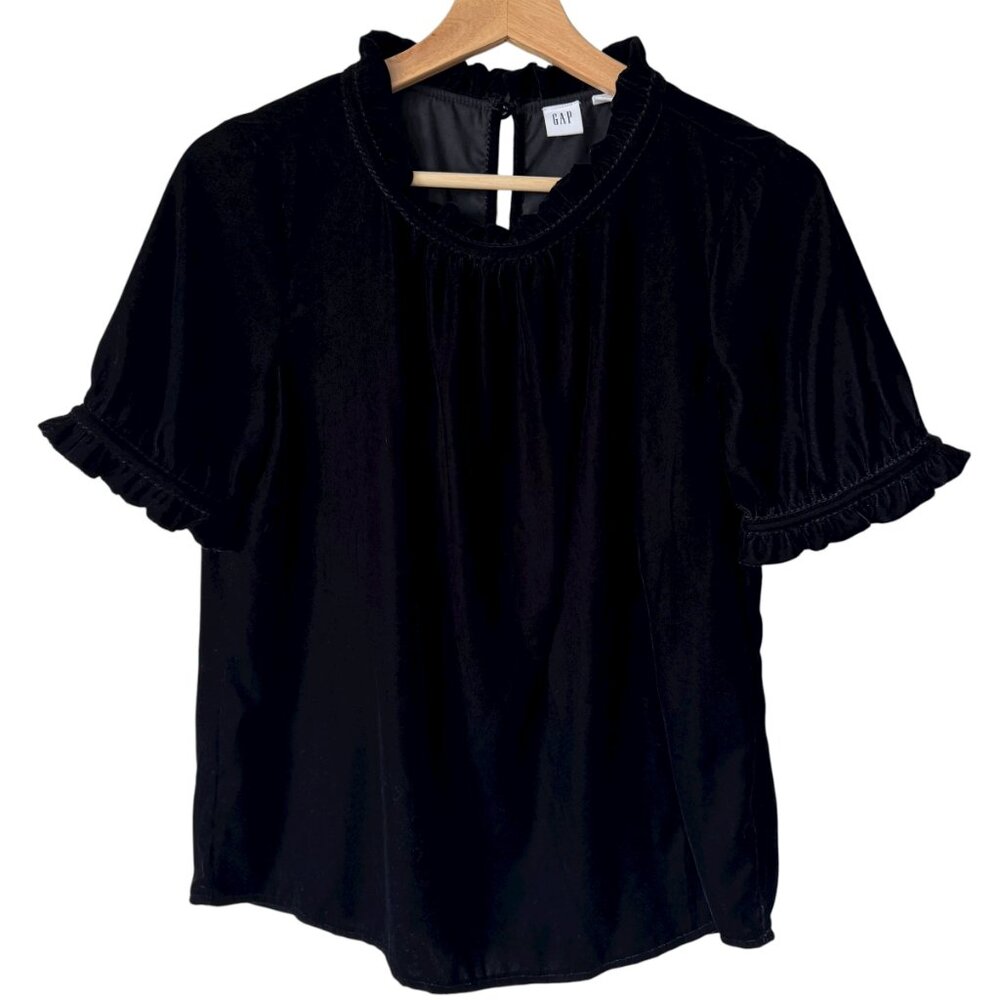 Gap Size XS Velveteen Top Ruffle Neckline Sleeve cuffs Keyhole Back Whimsigoth